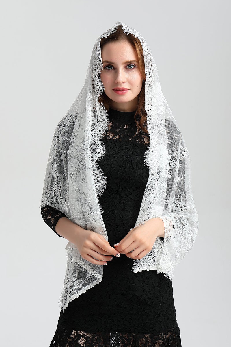 Leimandy شال ليمندي الزفاف الدانتيل الزهري العتيق للحجاب كاتوليك لشعائر الكنيسة، غلاف لحفلة الزفاف للاستخدام اليومي S04 (العاجي) - Image 2